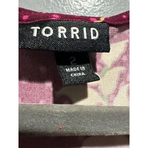 Torrid Women’s Size 2 Burgundy Floral Dress Plus Size Romantic Y2K Style Cottage - Picture 4 of 8